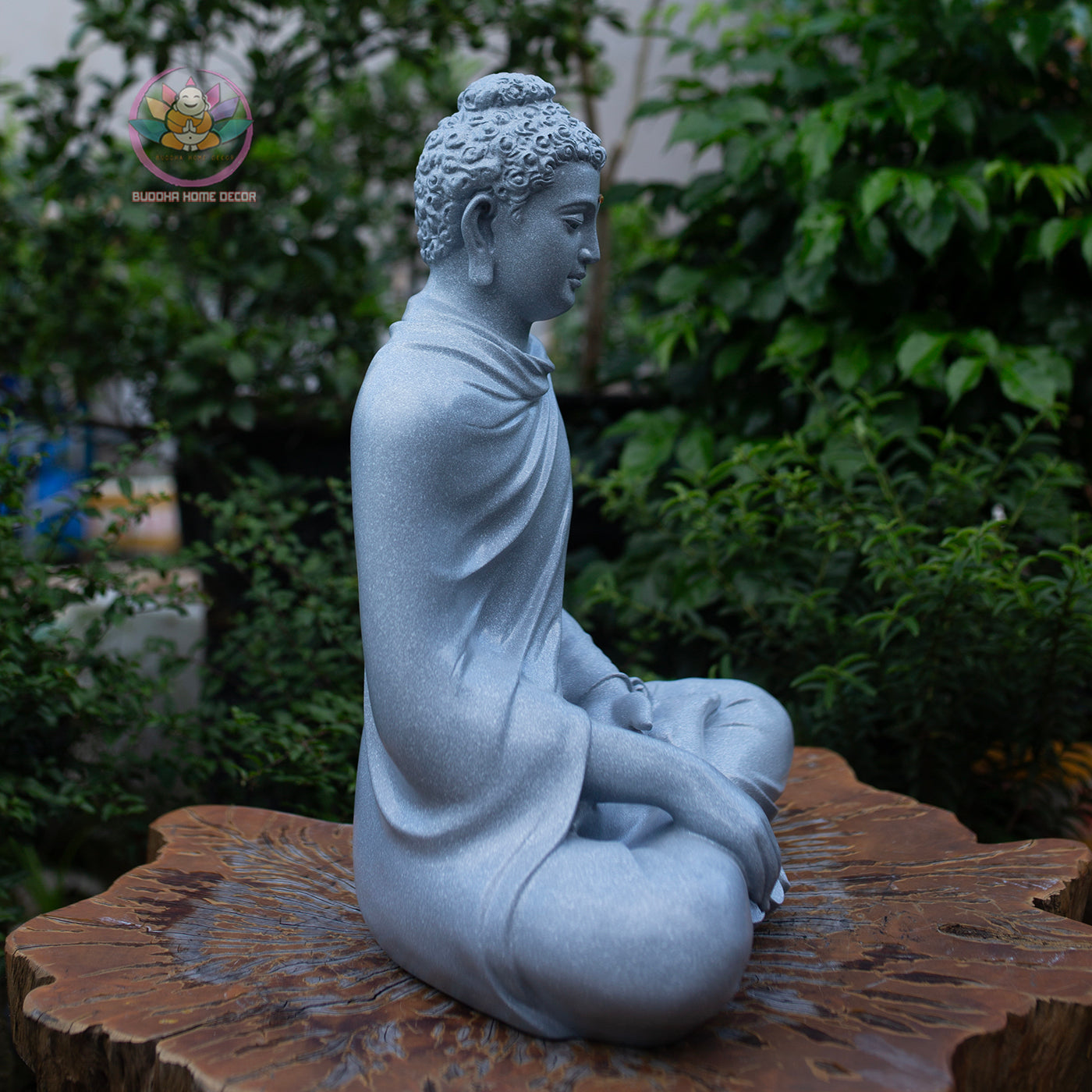 Large Buddha Statue 19.7" – Shakyamuni Meditation Sculpture in Light Stone Finish