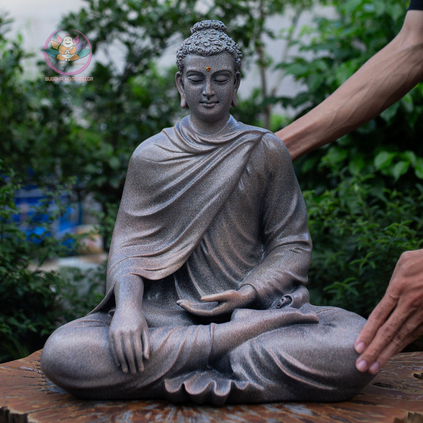 Large Buddha Statue 19.7" – Shakyamuni Meditation Sculpture in Antique Stone Finish