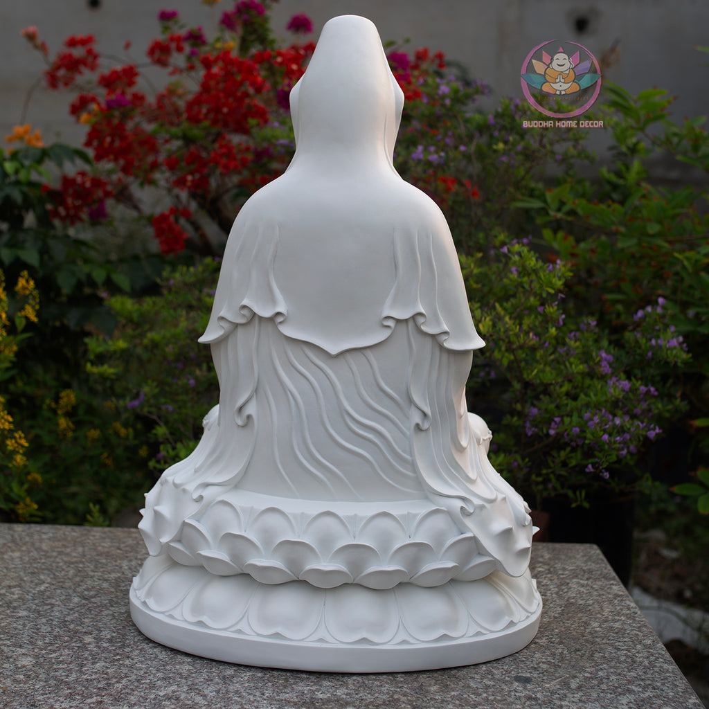 Large White Guanyin Bodhisattva Statue – Handmade Lotus Meditation Decor