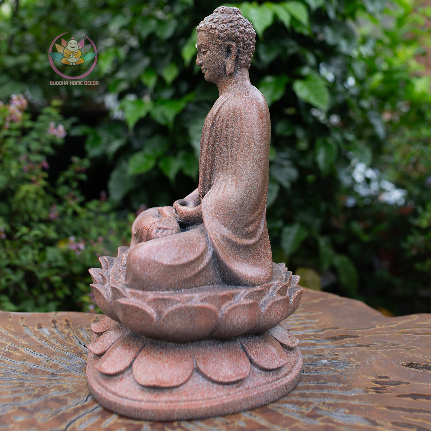 Shakyamuni Buddha Statue 12.6" – Antique Stone Finish Seated Buddha on Lotus Pedestal