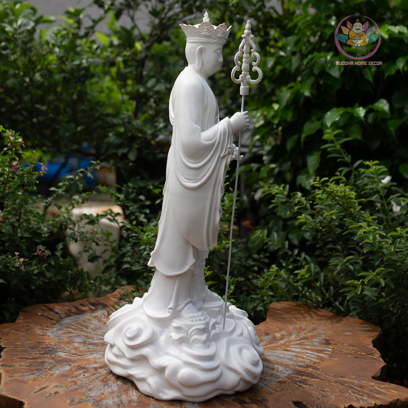 Kṣitigarbha Bodhisattva Statue 50 cm | White Finish Standing Jizo Buddha | Buddhist Altar and Home Decor