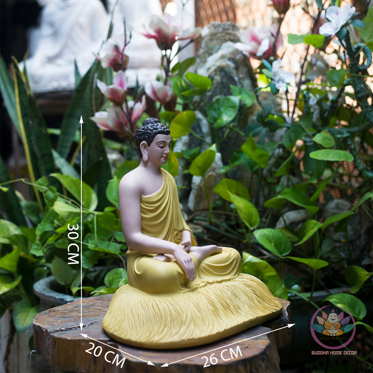 Yellow Robe Shakyamuni Buddha Statue – 11.8" Resin Sculpture on Lotus Base | Serene Meditation Decor & Spiritual Gift