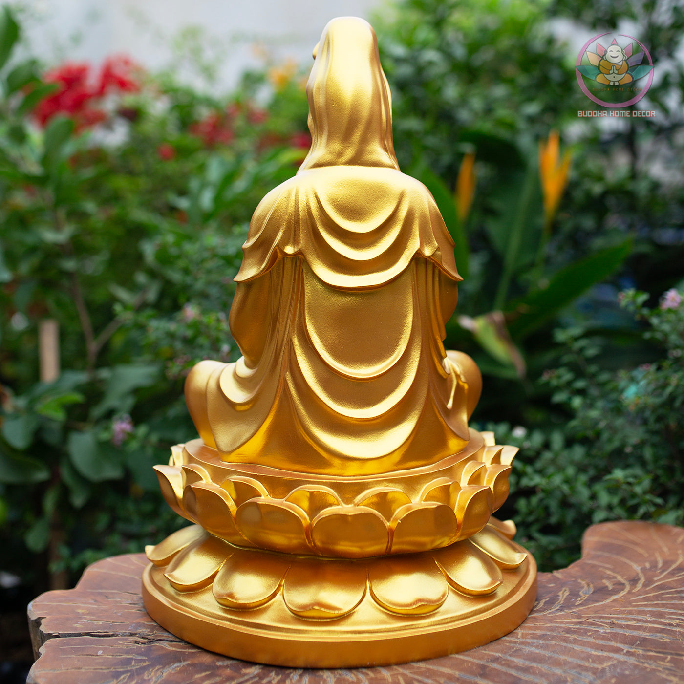 Golden Quan Yin Statue – Large Guanyin Goddess of Mercy on Lotus, Buddhist Altar & Meditation Room Decor (17.7”H x 12.2”W x 9.4”D)
