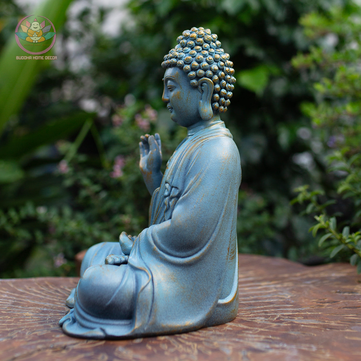 Handmade Blue Amitabha Buddha Statue – Meditation Decor, Zen Garden Sculpture, Spiritual Home Altar, Resin Figurine - 11.8" (30cm)