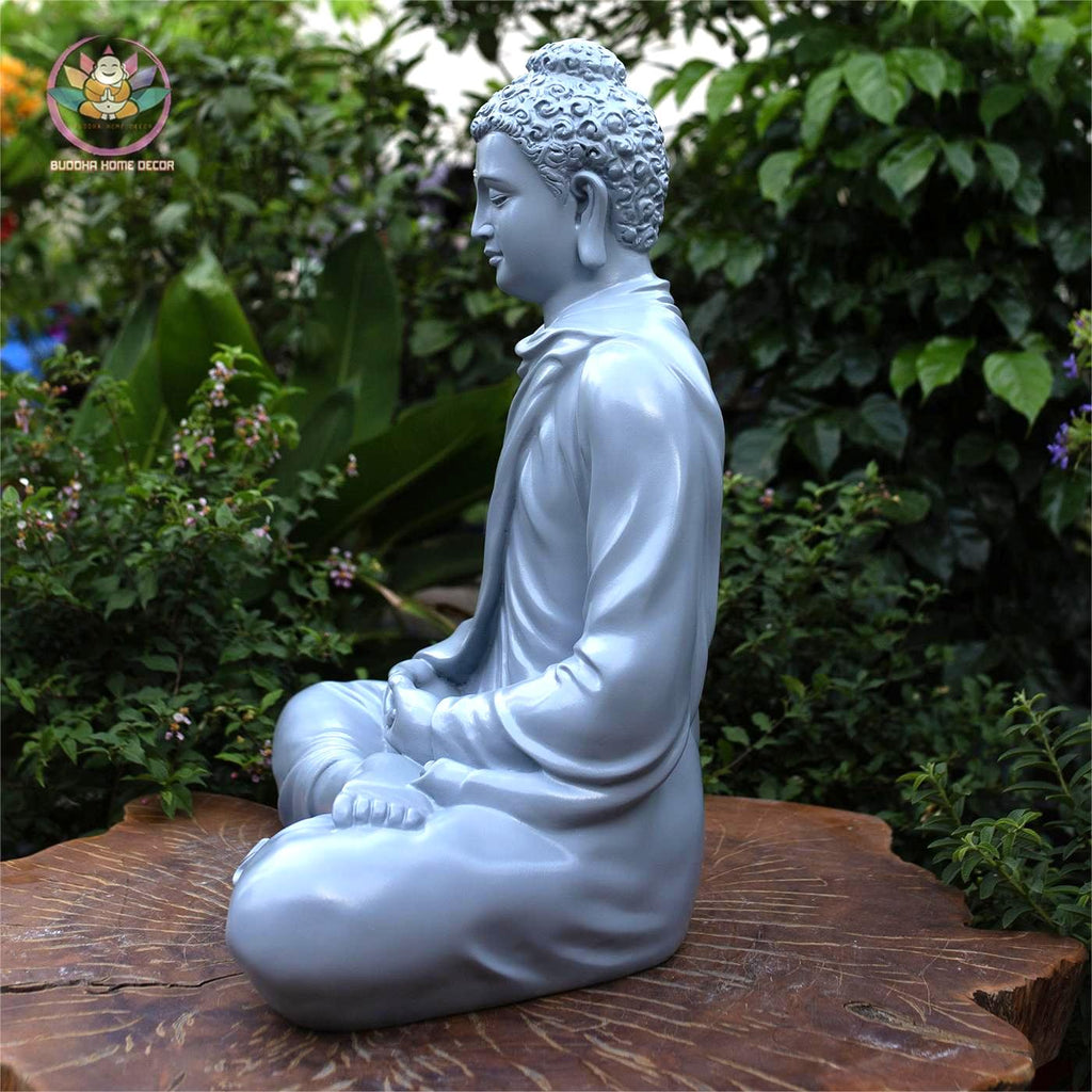 Blue Shakyamuni Buddha Statue – 19.7" (50cm) Meditation Pose | Gloss Resin Sculpture | Handcrafted Buddhist Decor from Vietnam