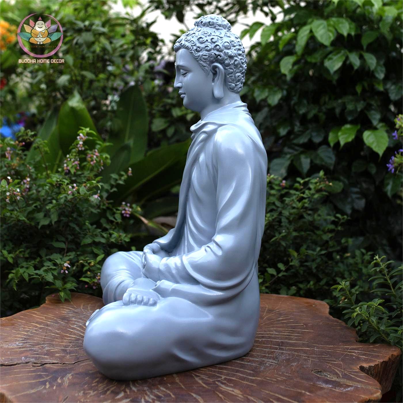 Blue Shakyamuni Buddha Statue – 19.7" (50cm) Meditation Pose | Gloss Resin Sculpture | Handcrafted Buddhist Decor from Vietnam