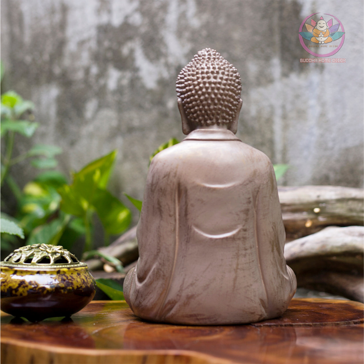 Small Stone Finish Buddha Statue – 9.8" Resin Meditating Buddha Figurine – Zen Altar, Meditation Space, Peaceful Home Decor Gift