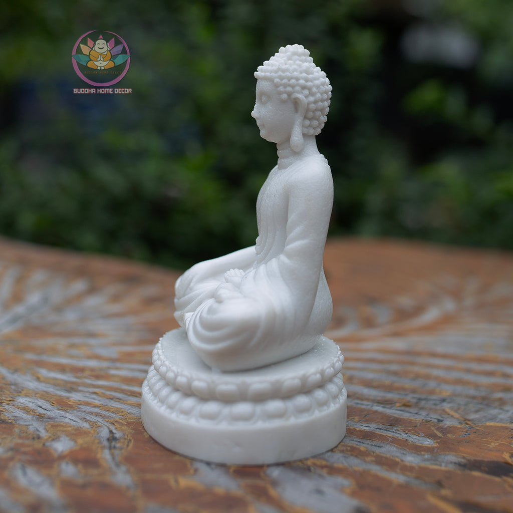 White Shakyamuni Buddha Statue 5" | Composite Resin and Stone Powder