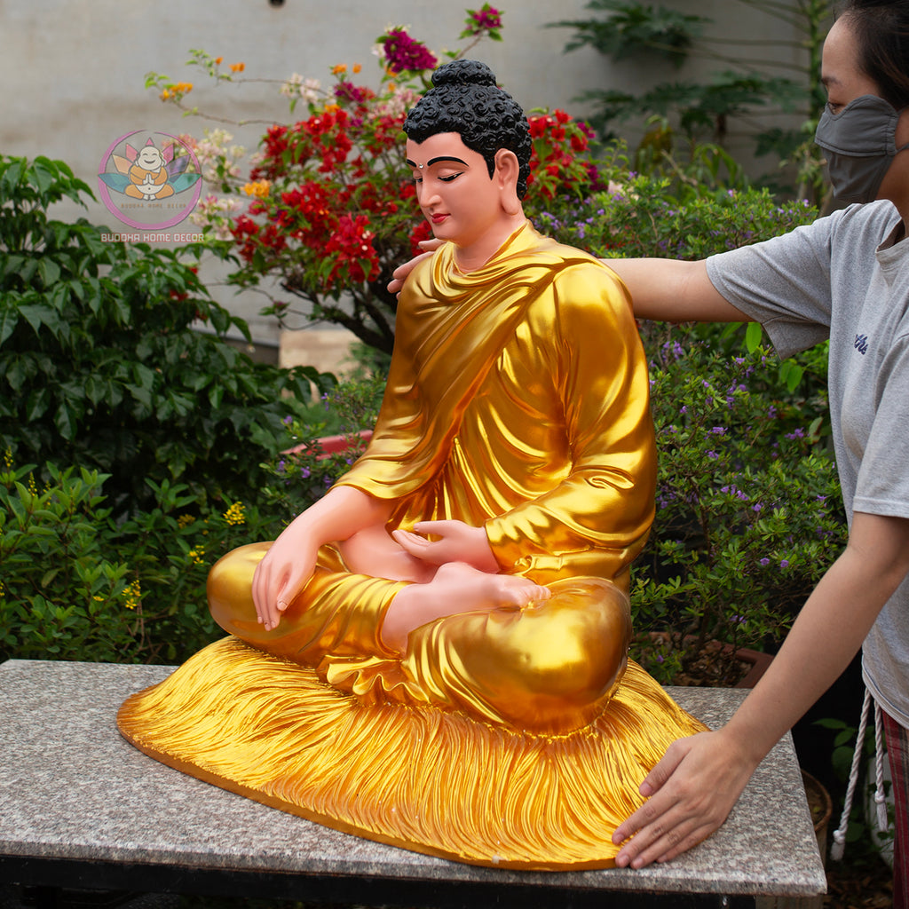 33.4" Golden Shakyamuni Buddha Statue – Handmade Meditation Buddha Home Decor