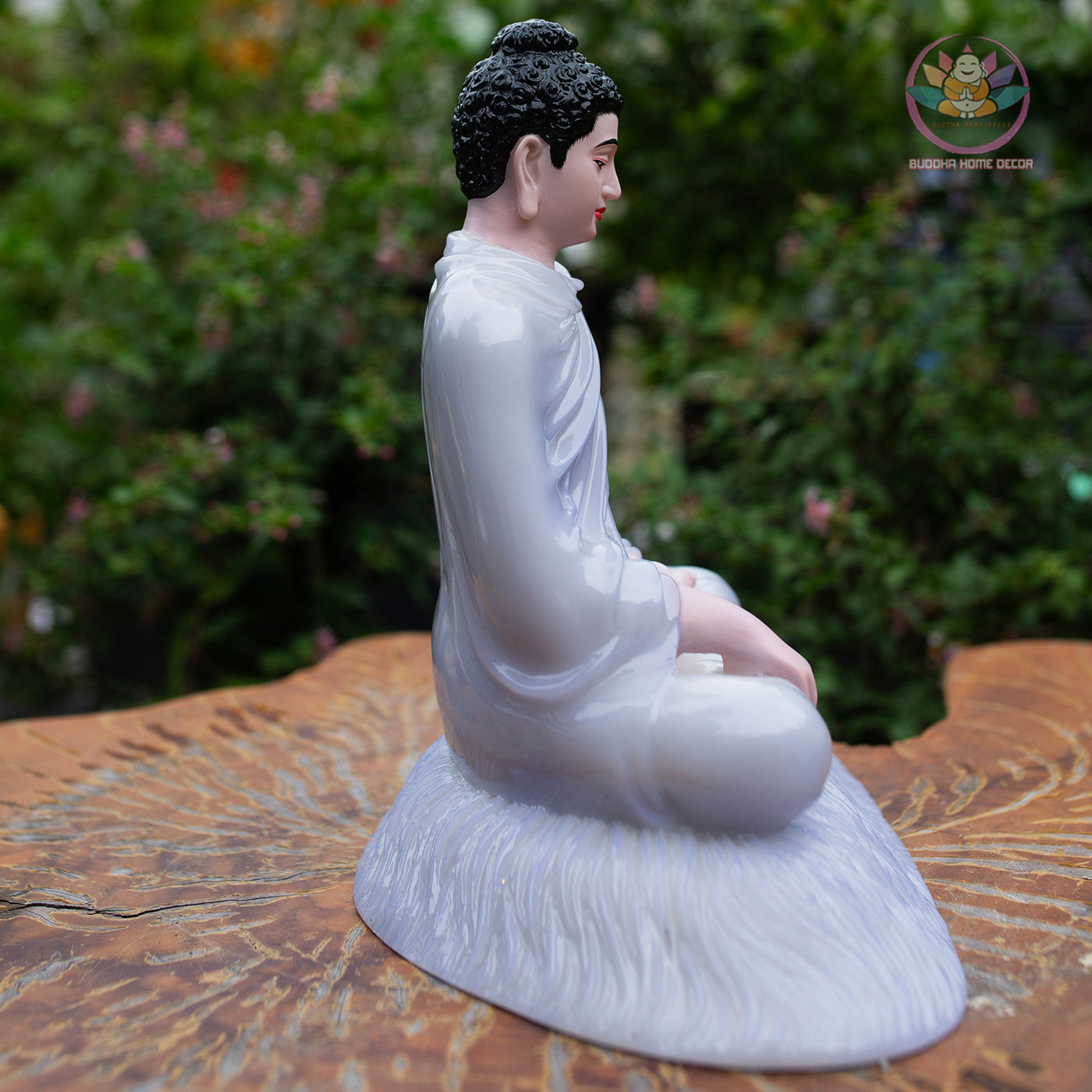 11.8" Shakyamuni Buddha Statue – Glossy Lilac Resin Meditation Figurine, Seated Buddhist Sculpture for Zen Home Altar, Yoga Studio Decor
