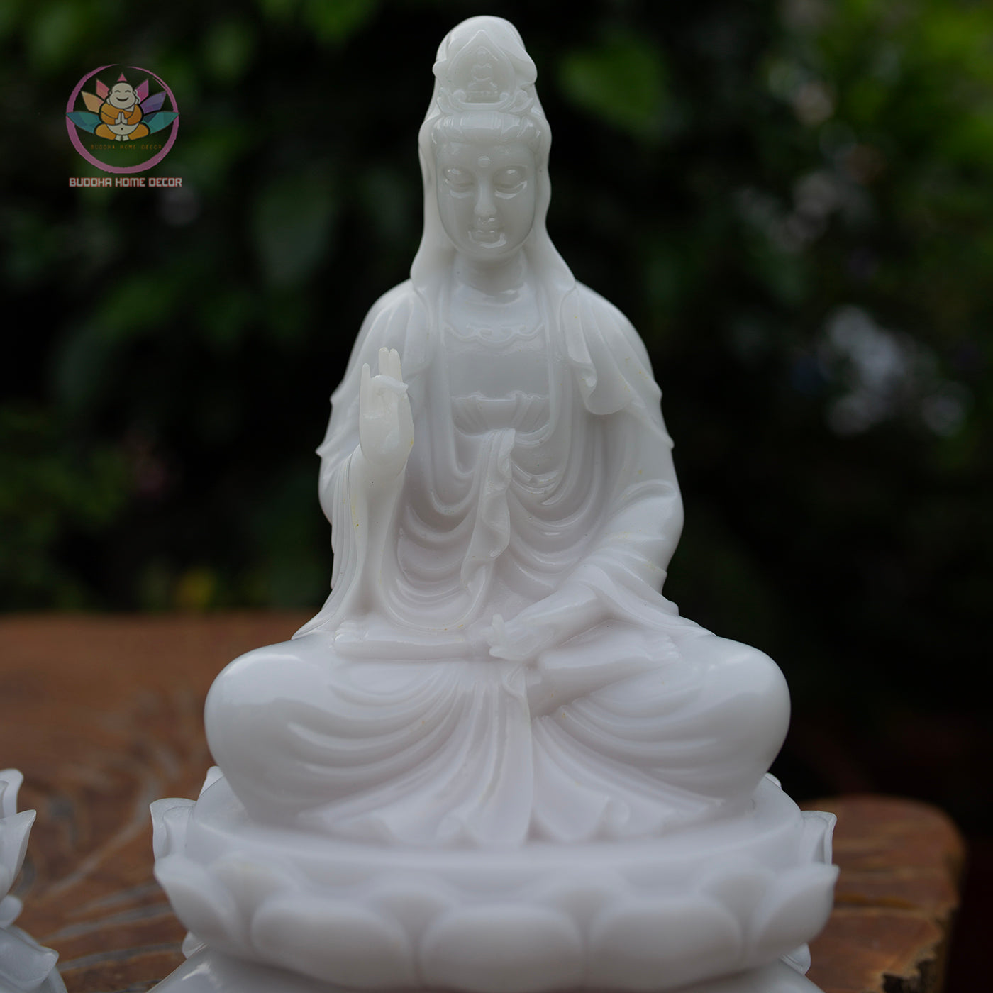White Resin Buddha Statue Set – 30cm Guanyin & Ksitigarbha, 32cm Shakyamuni Buddha on Lotus Base