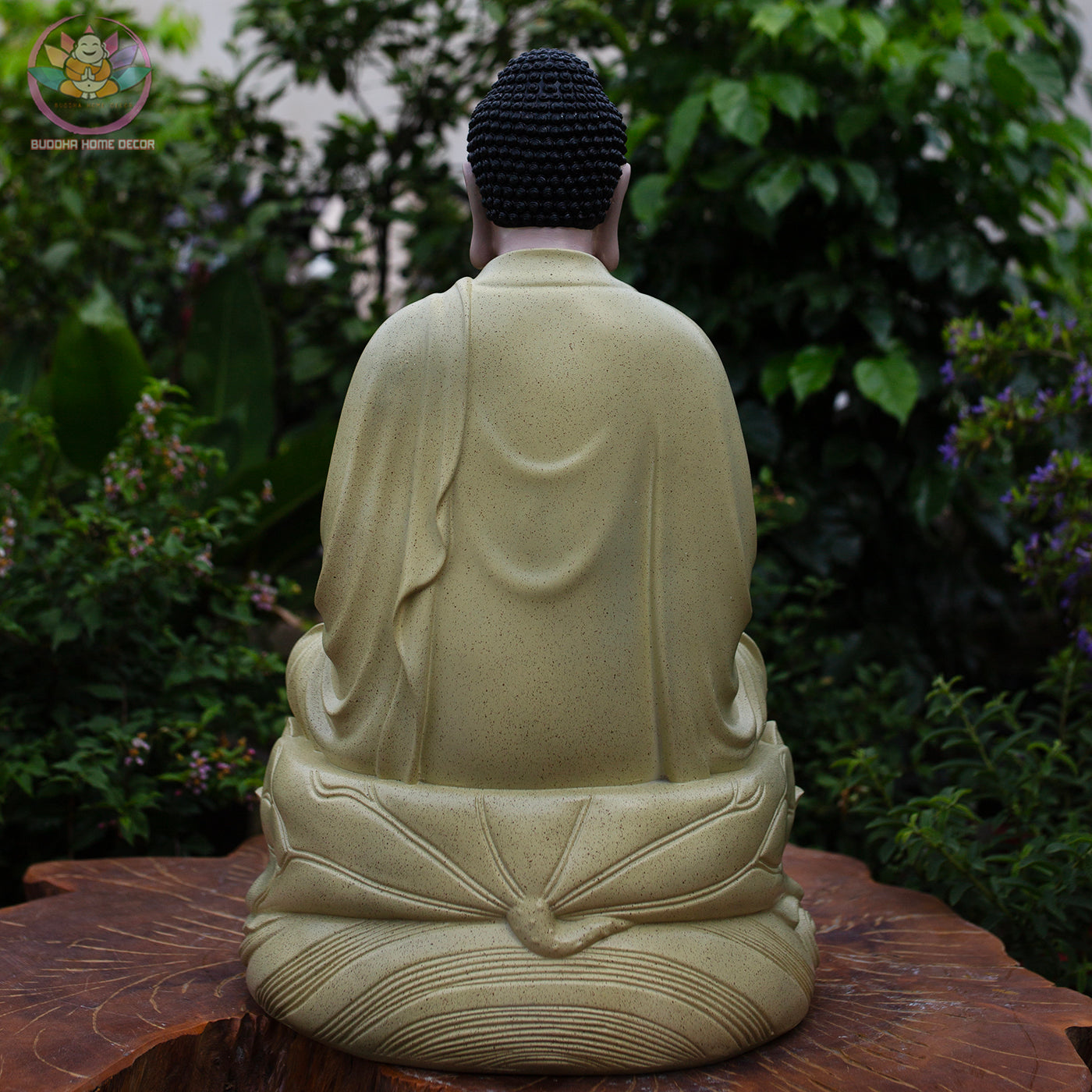 Shakyamuni Buddha Statue on Lotus – 18.9" (48cm) Cream Yellow Resin | Meditation Pose | Handcrafted Vietnamese Buddhist Decor