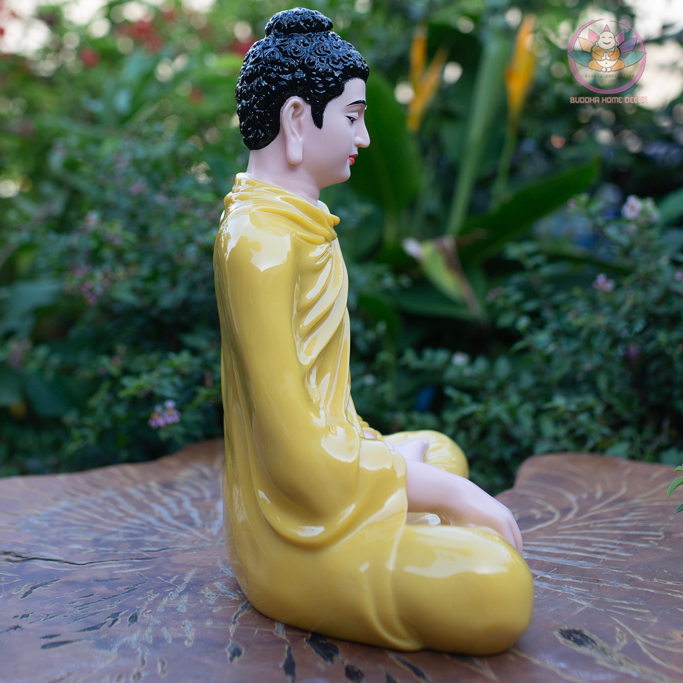 Shakyamuni Buddha Statue – Glossy Yellow Robe Meditation Sculpture – Zen Home Decor, Buddhist Altar Ornament, Spiritual Gift