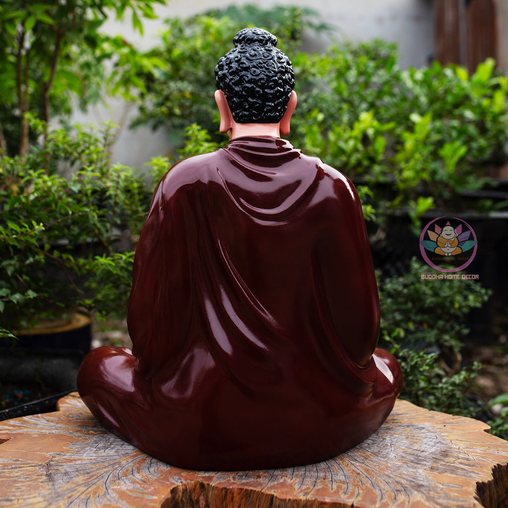 Shakyamuni Buddha Statue 19.7" | Composite Resin and Stone Powder | Glossy Ceramic Brown Finish