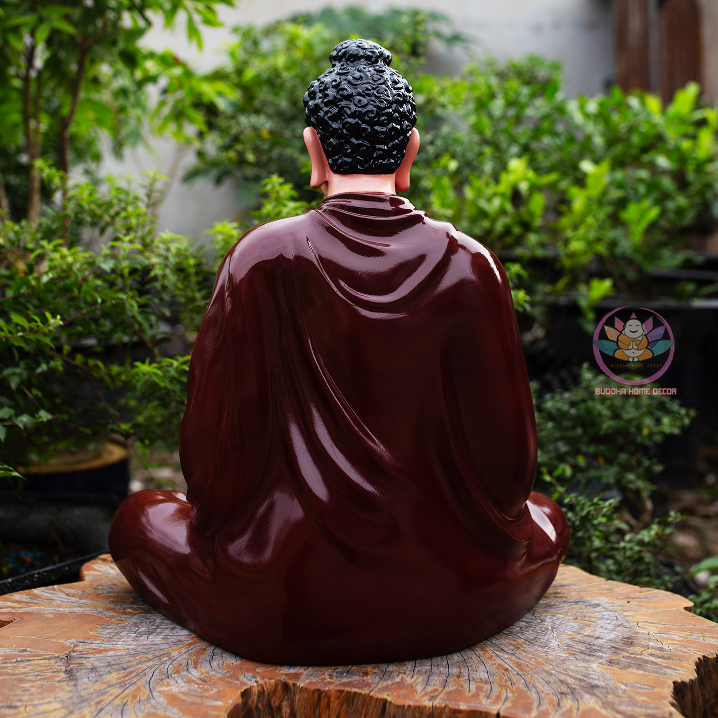 Shakyamuni Buddha Statue 19.7" | Composite Resin and Stone Powder | Glossy Ceramic Brown Finish