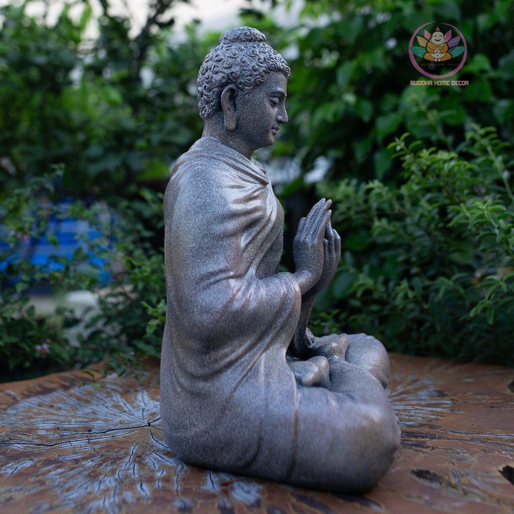 Shakyamuni Buddha Statue 14.5" | Composite Resin and Stone Powder | Granite Stone Finish | Turning the Wheel of Dharma Pose