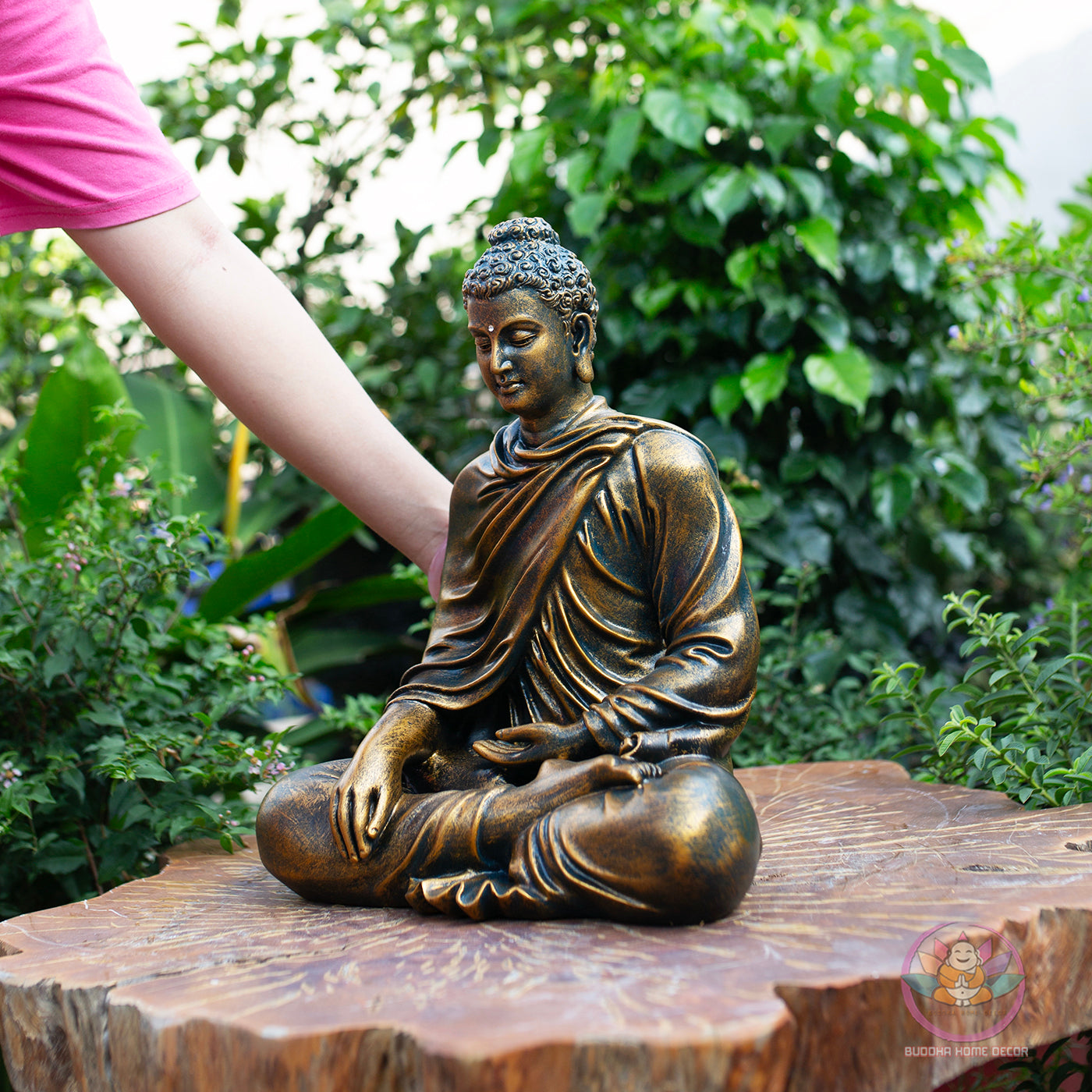 Bronze-Finish Buddha Statue – 14.6" Resin Shakyamuni Buddha Figurine – Zen Home Altar, Meditation Room, Asian Spiritual Decor Gift