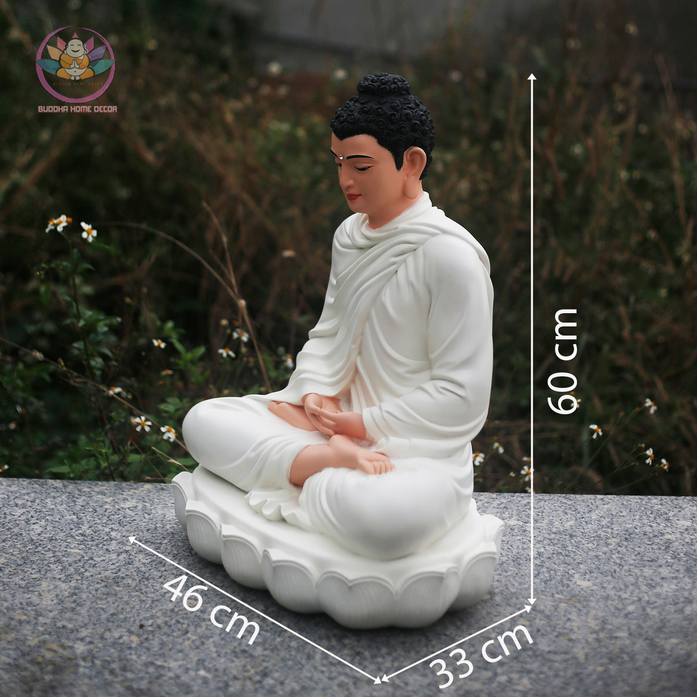 White Buddha Meditation Statue – 23.6" Resin Shakyamuni Buddha Figurine – Zen Altar, Meditation Space, Asian Spiritual Decor Gift