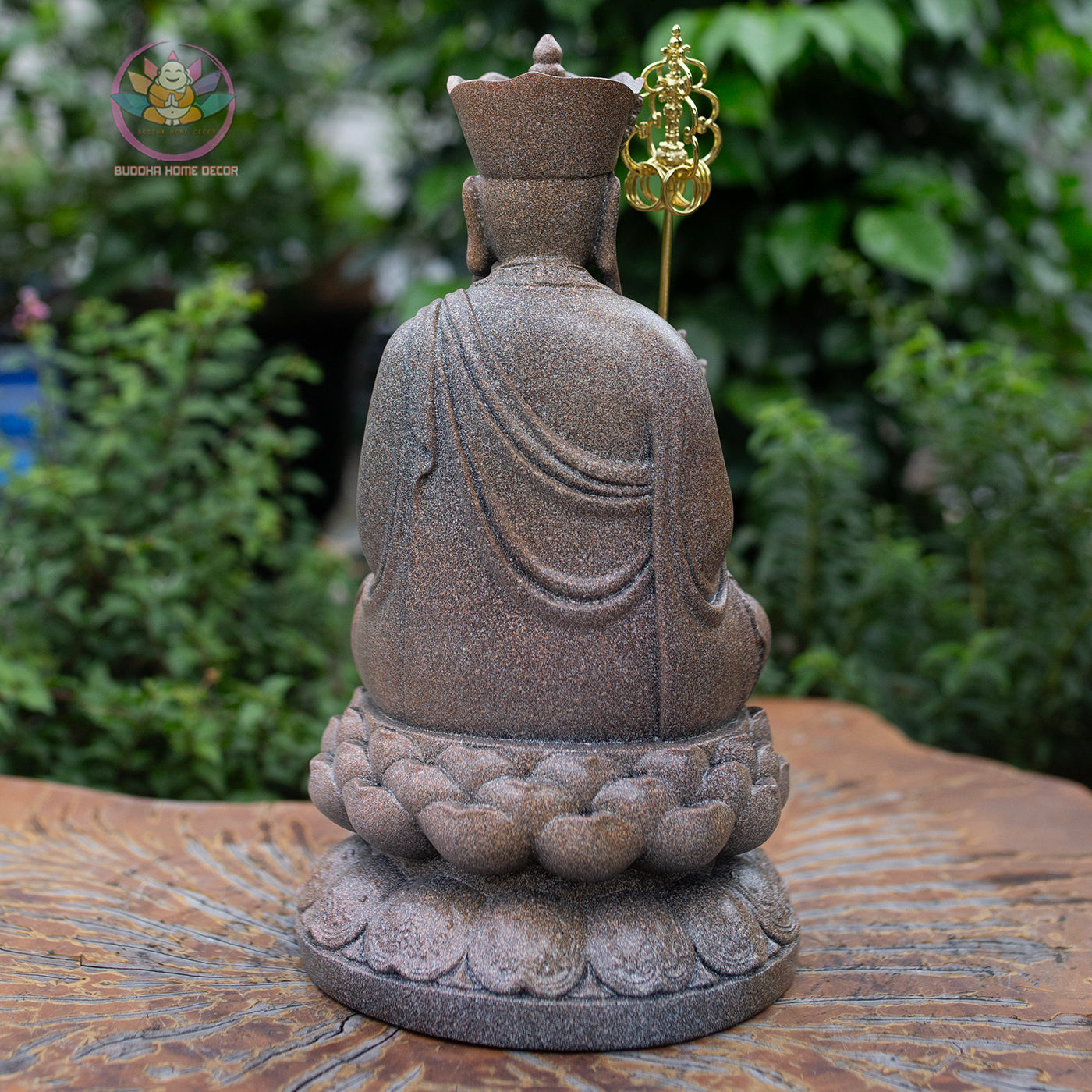 Ksitigarbha Bodhisattva Statue 11.8" – Antique Stone Finish Jizo with Lotus Pedestal