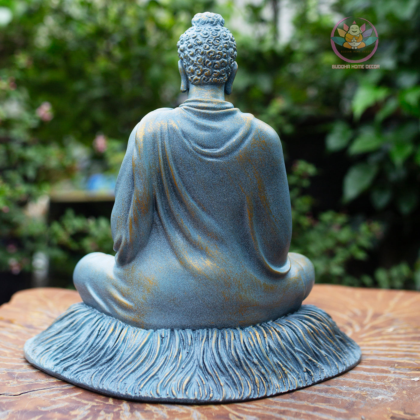 Shakyamuni Buddha Statue 11.8" – Antique Bronze Blue Resin Meditation Sculpture, Seated Buddhist Figurine, Zen Home Altar Spiritual Decor
