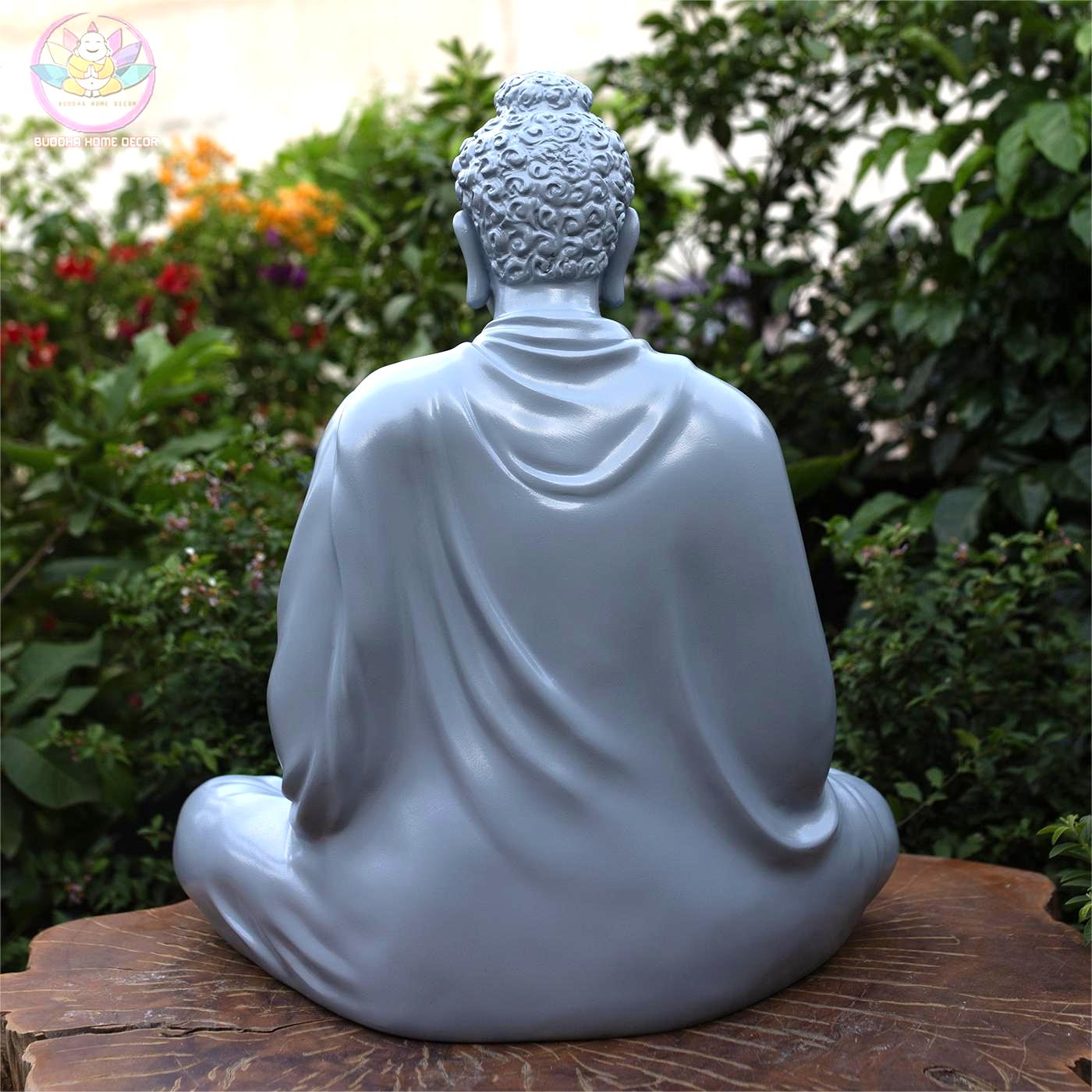 Blue Shakyamuni Buddha Statue – 19.7" (50cm) Meditation Pose | Gloss Resin Sculpture | Handcrafted Buddhist Decor from Vietnam