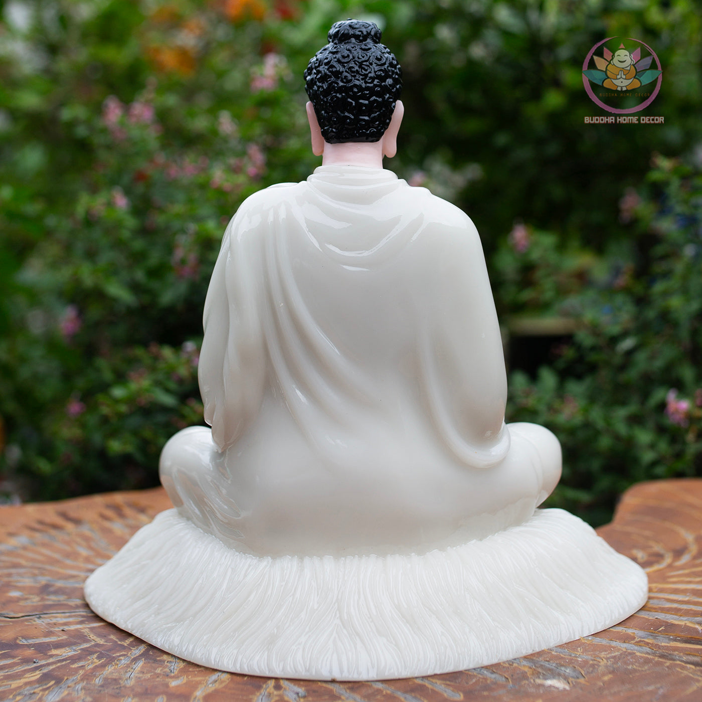Shakyamuni Buddha Statue 11.8" – Glossy White Resin Meditation Figurine, Seated Buddhist Sculpture for Zen Home Altar, Yoga Studio Decor