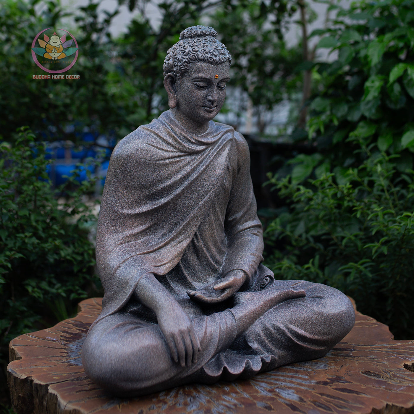 Large Buddha Statue 19.7" – Shakyamuni Meditation Sculpture in Antique Stone Finish