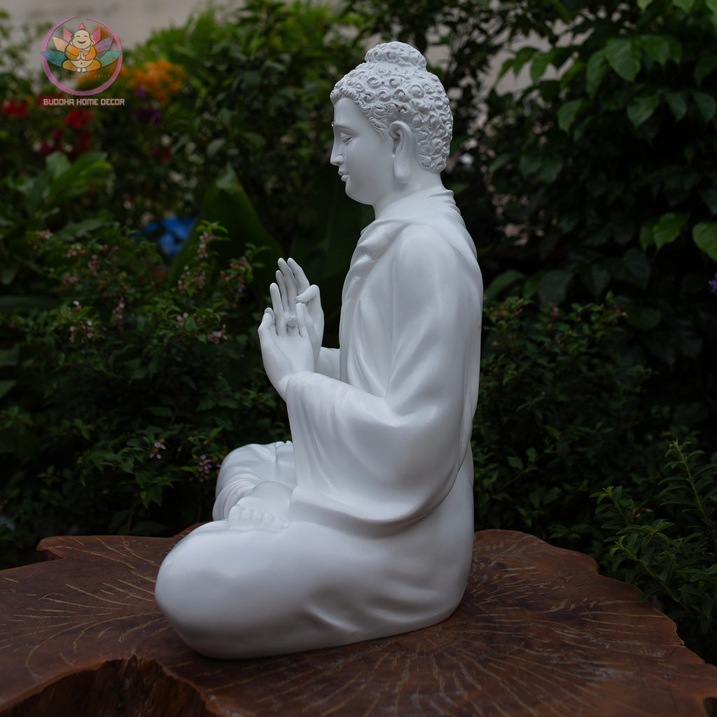 Shakyamuni Buddha Statue – Teaching Mudra in White 19.7" (50cm) | Turning the Dharma Wheel | Resin Sculpture | Vietnamese Handcrafted Art
