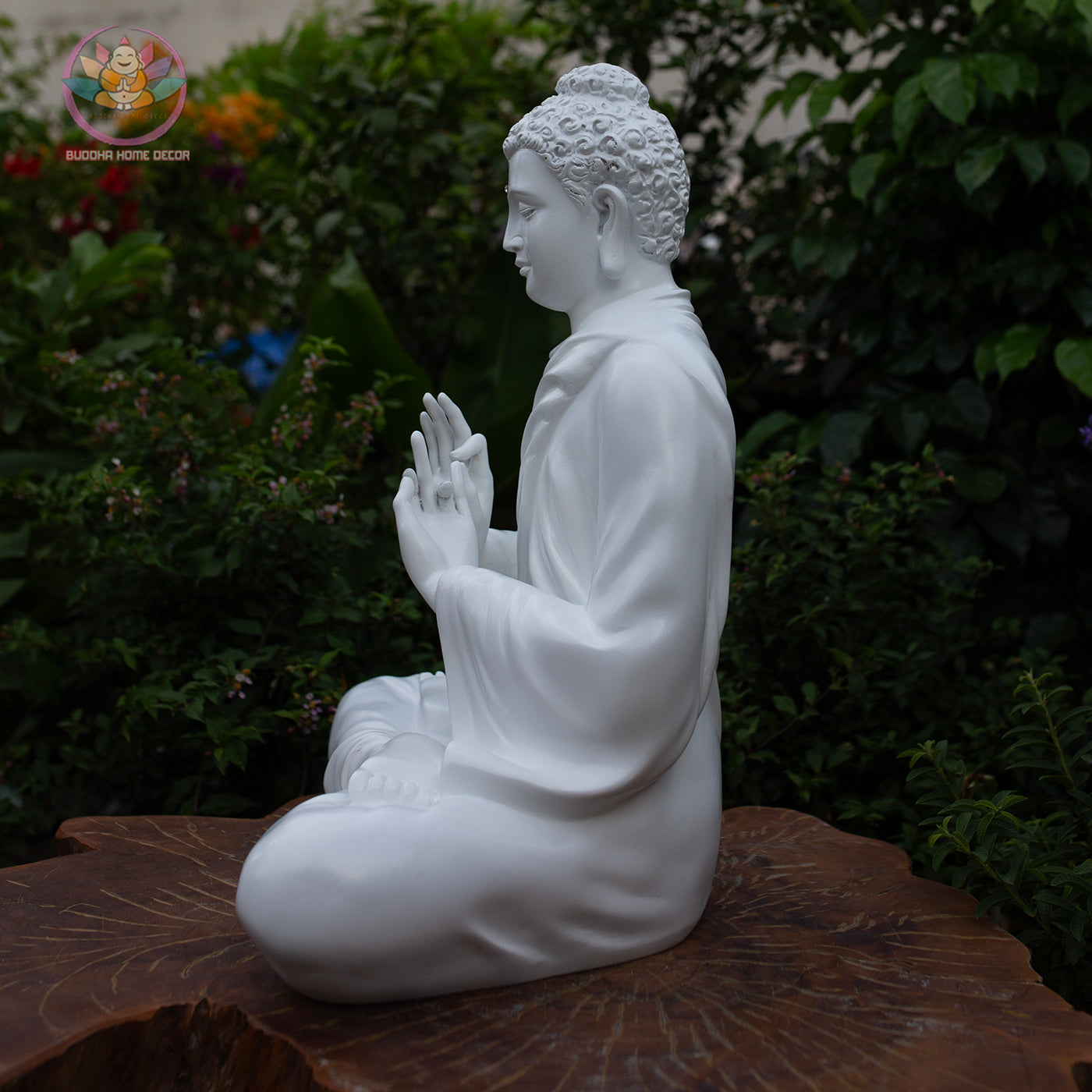 Shakyamuni Buddha Statue – Teaching Mudra in White 19.7" (50cm) | Turning the Dharma Wheel | Resin Sculpture | Vietnamese Handcrafted Art