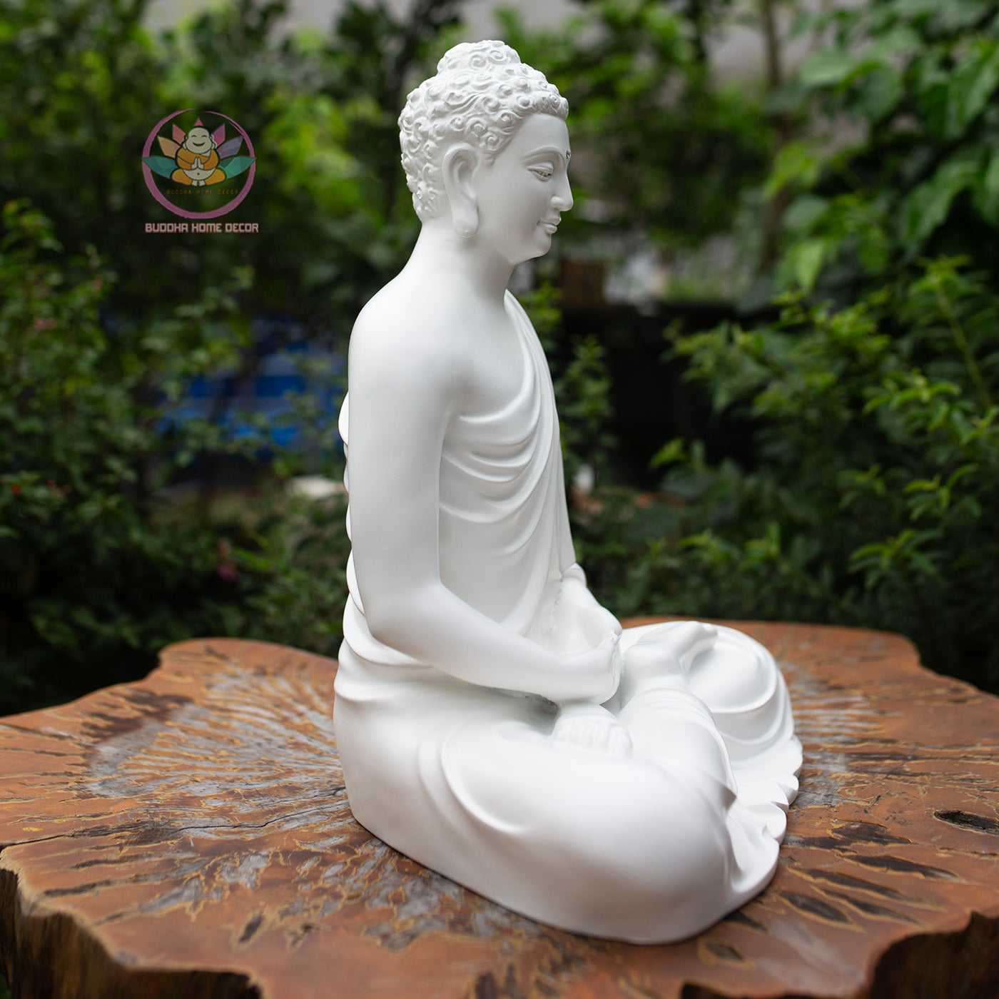 White Shakyamuni Buddha Statue – 37cm Resin Stone Sculpture | Meditating Buddha Figurine