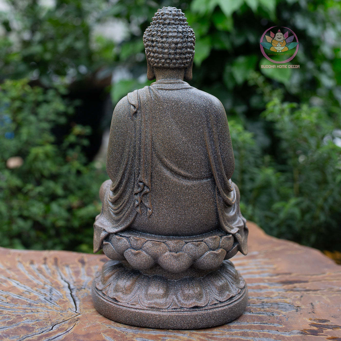 Amitabha Buddha Statue 11.8" – Antique Stone Finish Seated Amida Buddha on Lotus Pedestal