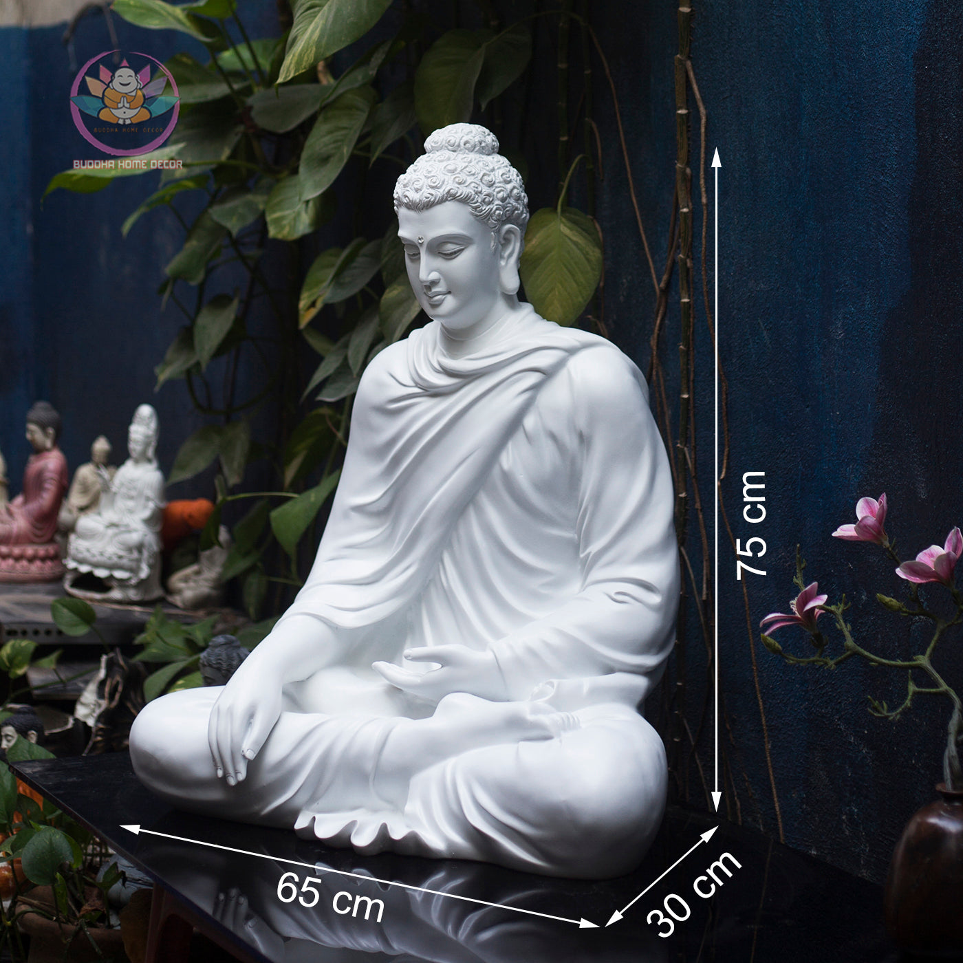 Shakyamuni Buddha Statue 29.5" – Large White Composite Seated Buddha Meditation Sculpture