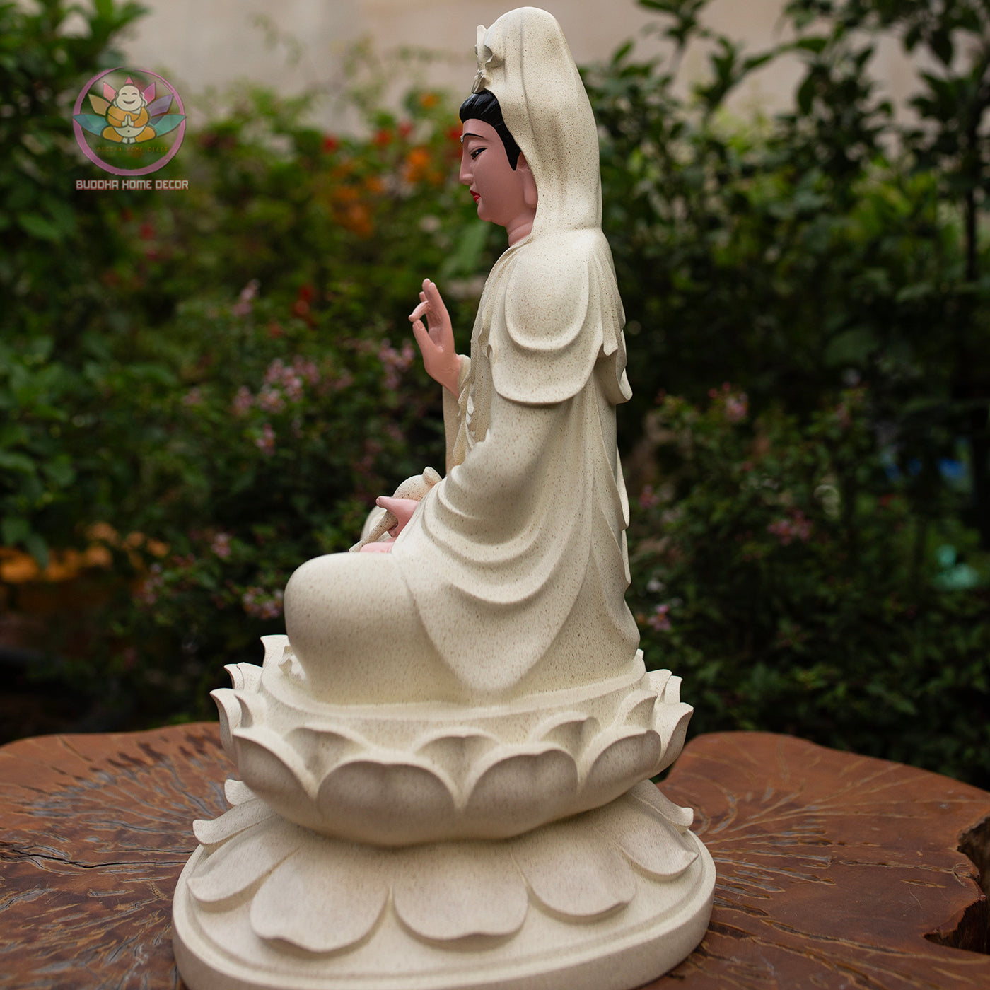 Guanyin Bodhisattva Statue 17.7" – Kwan Yin Seated on Lotus Pedestal, Goddess of Mercy Sculpture