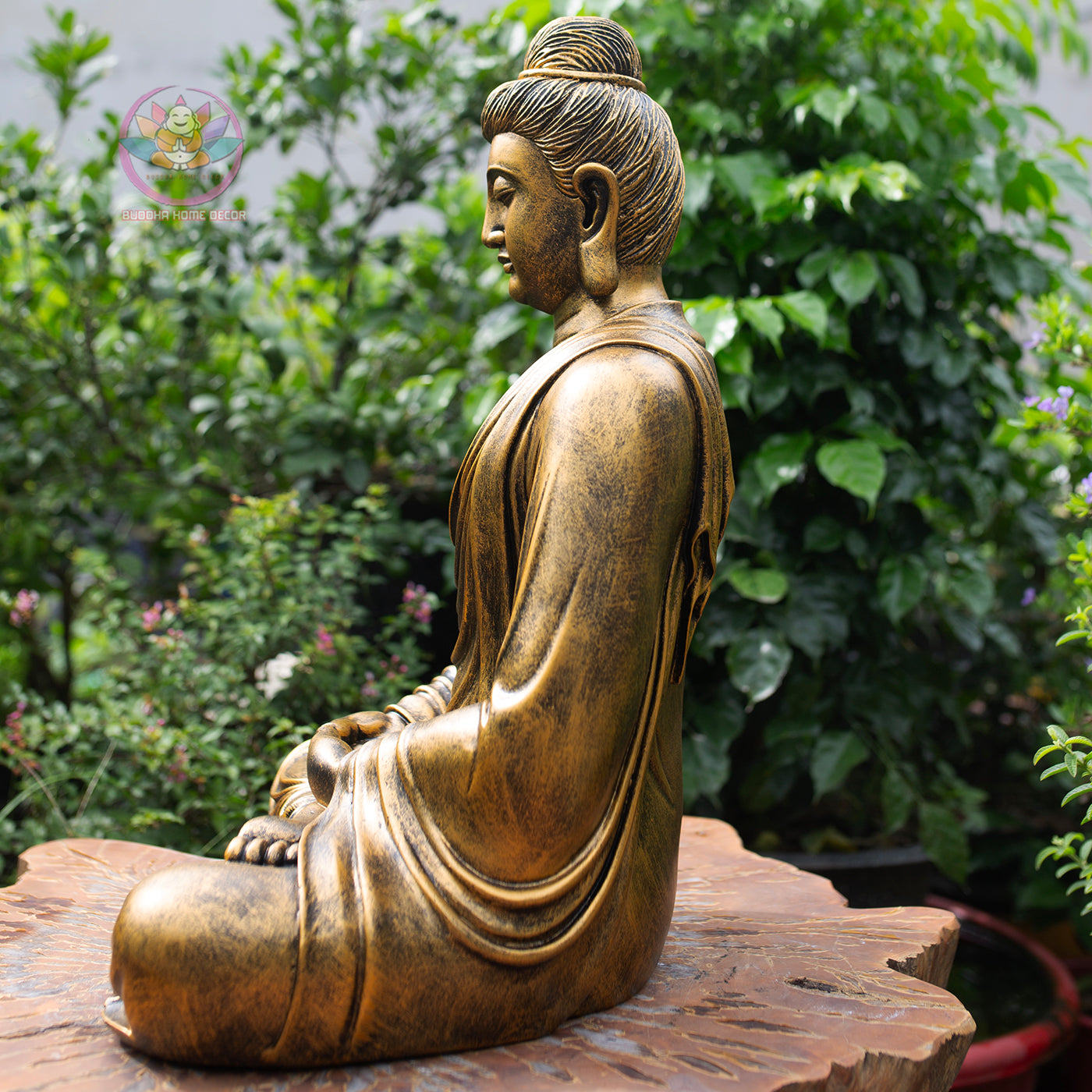 Antique Bronze Finish Buddha Statue – Large Seated Shakyamuni Meditation Sculpture for Home & Garden