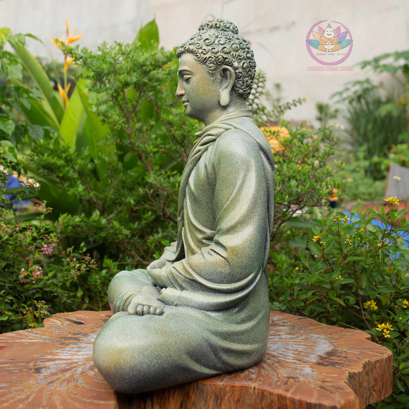 Shakyamuni Buddha Statue 20.5" | Composite Resin and Stone Powder | Green Stone Finish | Seated Meditation Buddha for Home and Garden Decor