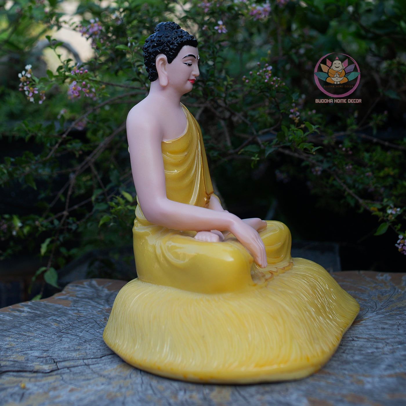 Shakyamuni Buddha Statue Yellow Stone Finish, Meditation Buddha Sculpture, Zen Buddhist Decor, Dhyana Mudra Buddha, Spiritual Home Altar Statue