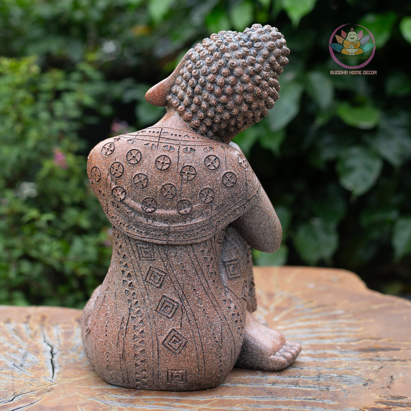 Resting Buddha Statue 9.8" – Red Stone Finish Sleeping Buddha for Home & Garden Decor