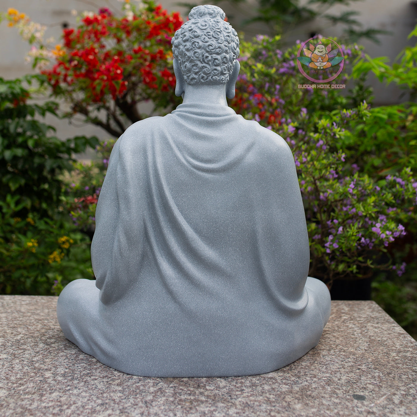 Shakyamuni Buddha Statue 23.6" | Composite Resin and Stone Powder | Gray Stone Finish