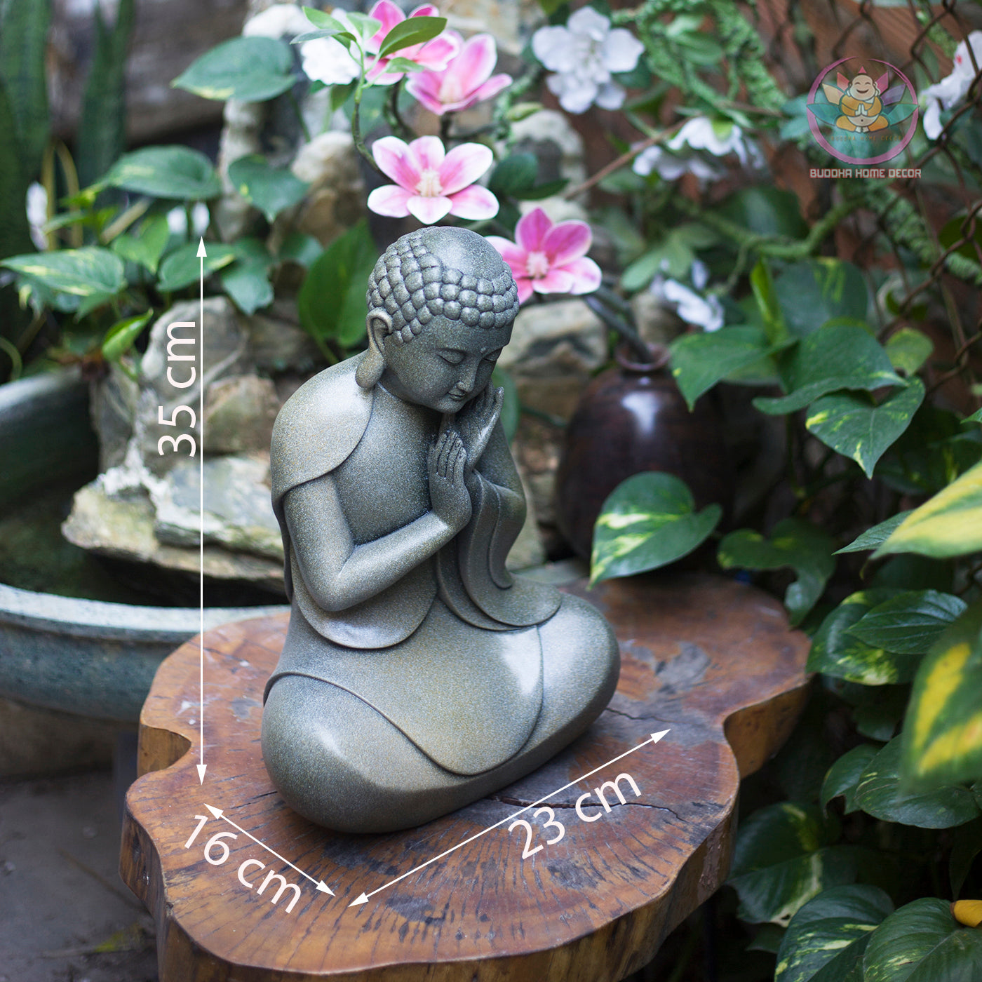 Modern Minimalist Peaceful Buddha - Zen Buddha Statue – 13.8" (35cm) | Stone-Effect Resin | Handmade Spiritual Decor from Vietnam