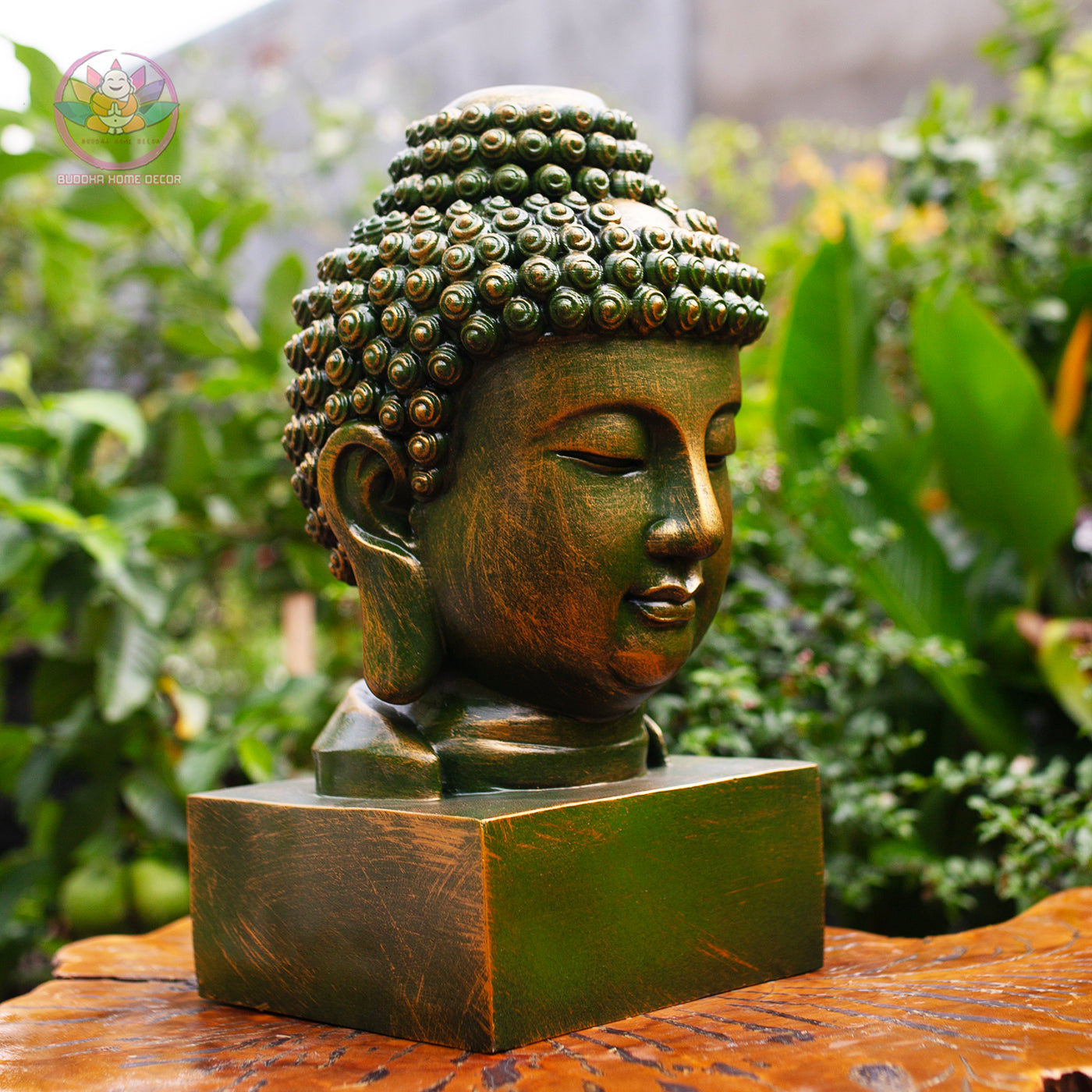 Buddha Head Statue – Antique Bronze Resin Sculpture – Zen Home Decor, Meditation Space Accent, Spiritual Gift, Asian Art Ornament