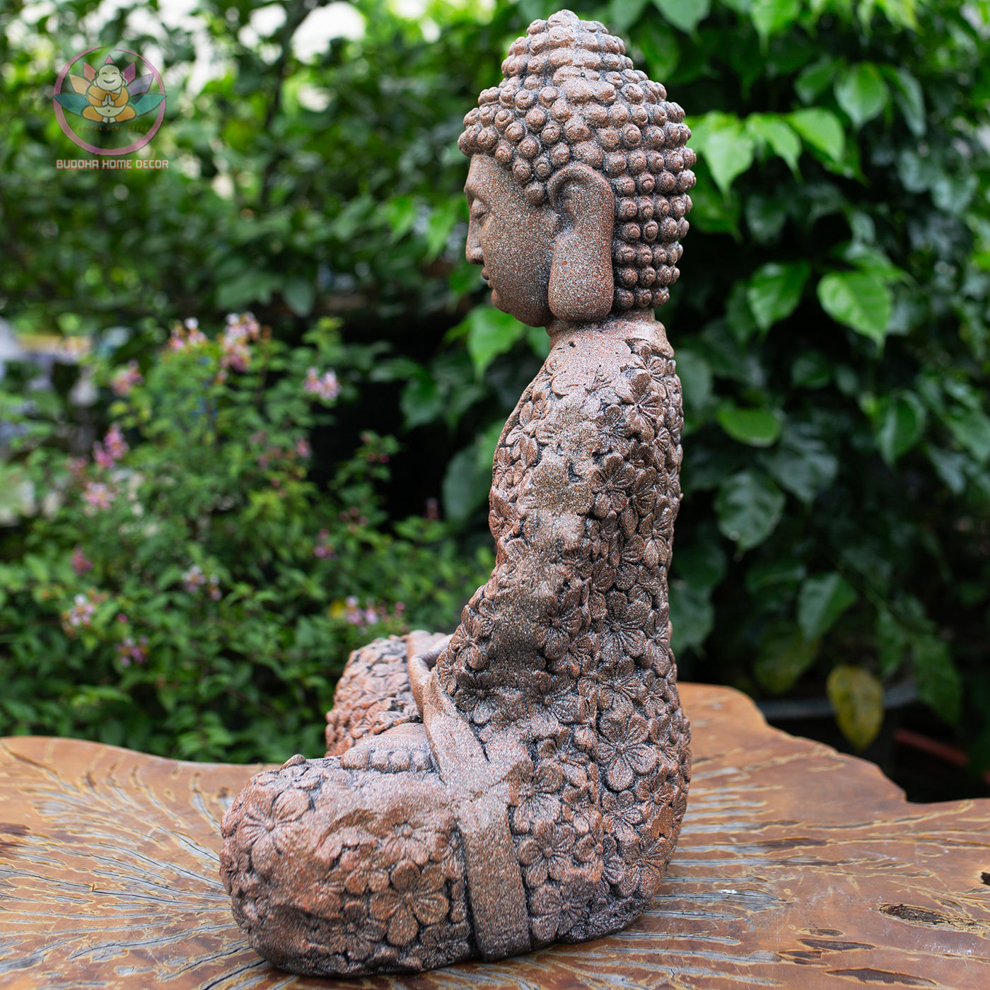 Floral Robe Seated Buddha 16.9" – Meditating Buddha Statue for Home & Garden Decor