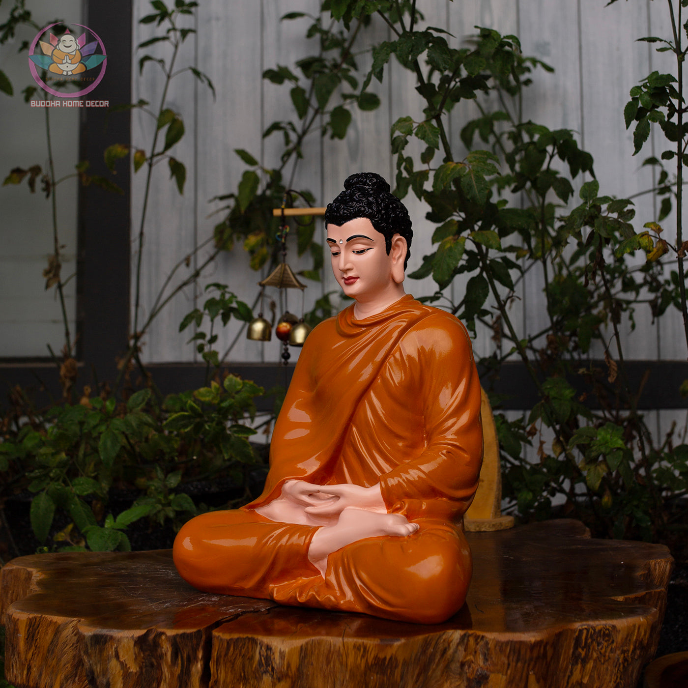 Shakyamuni Buddha Statue – 13.7" Meditation Figure in Orange Robe | Handcrafted Resin Sculpture for Altar & Zen Space