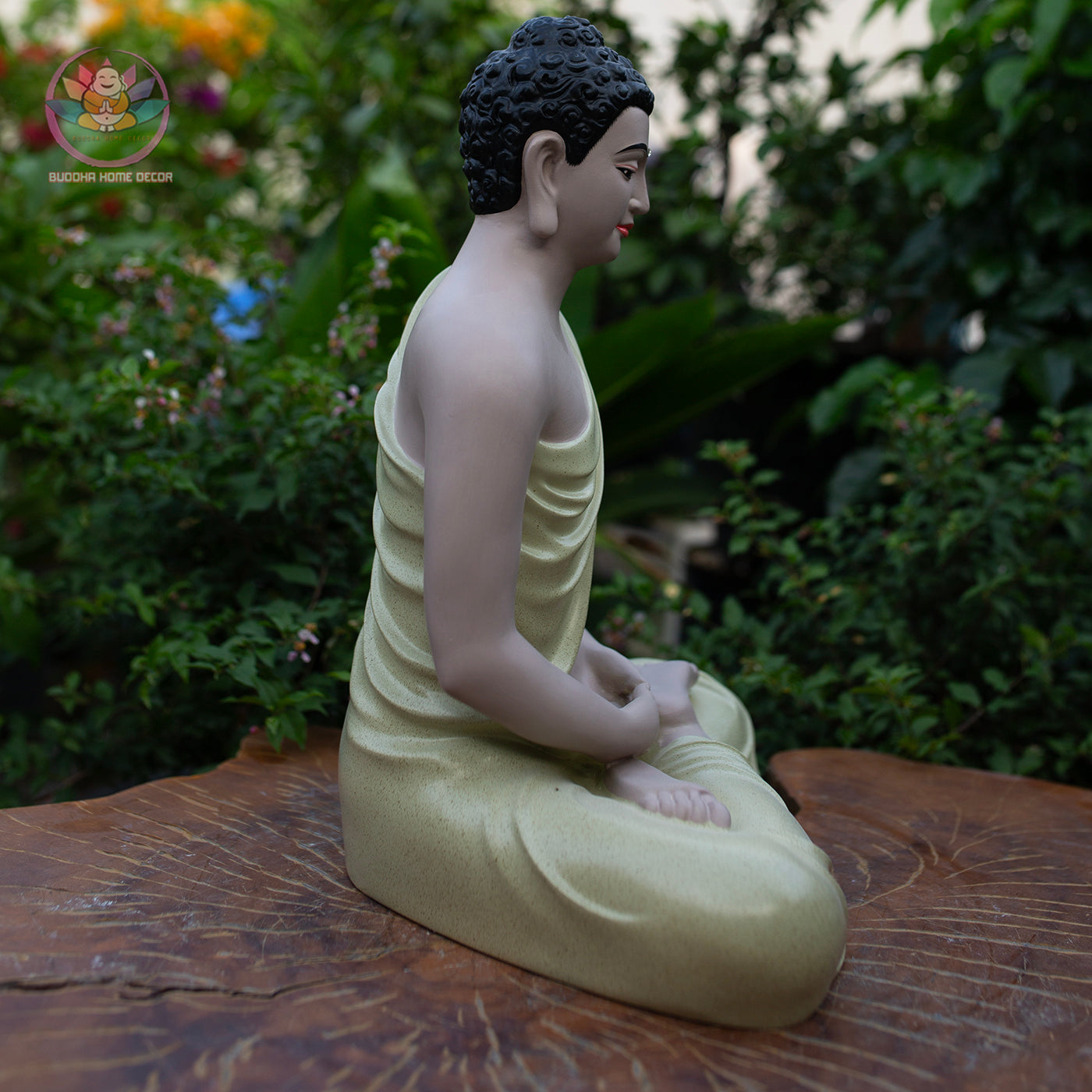 Shakyamuni Buddha Statue – 15" (38cm) Cream Yellow Finish | Meditation Pose | Handcrafted Resin Sculpture from Vietnam