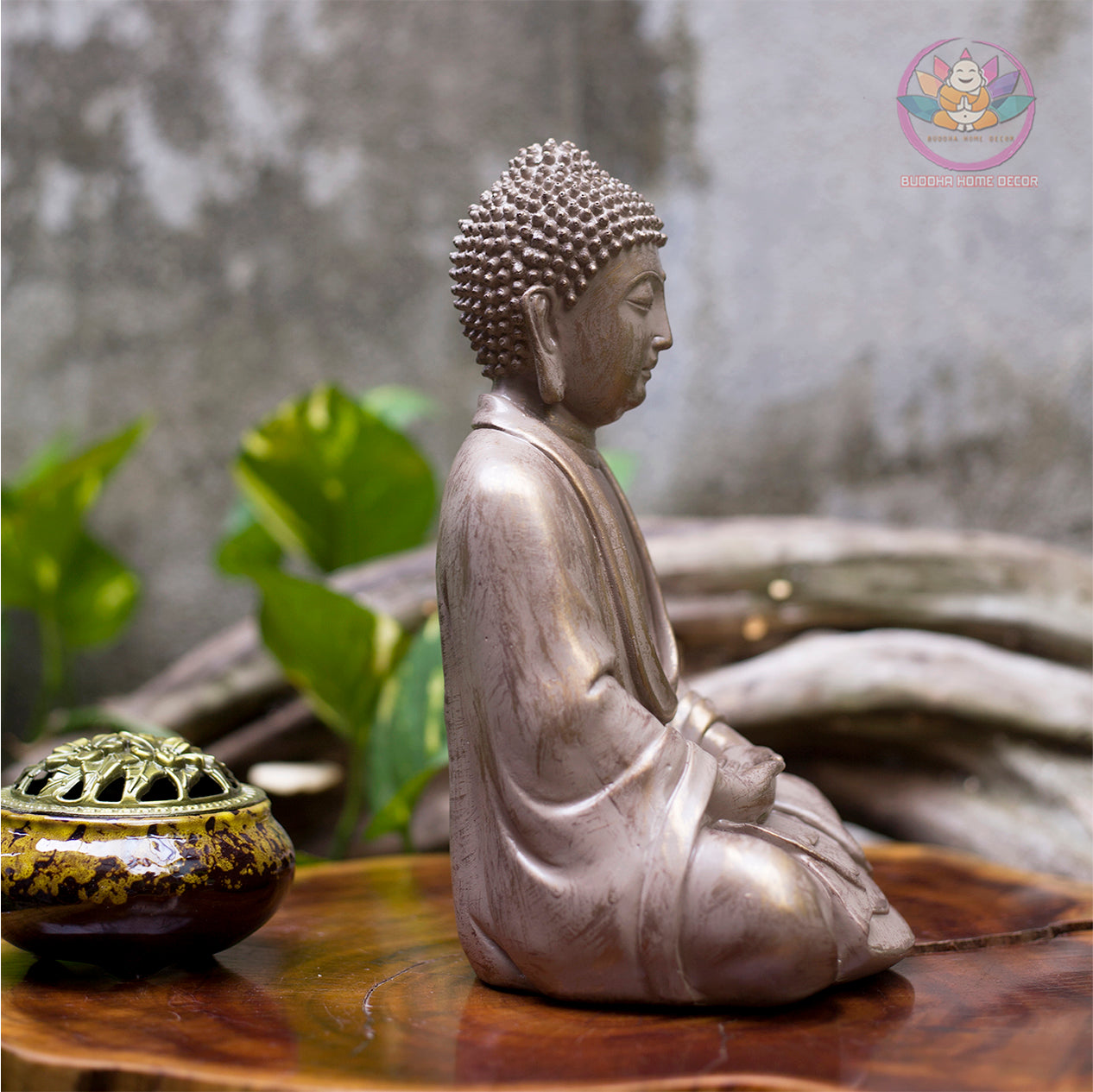 Small Stone Finish Buddha Statue – 9.8" Resin Meditating Buddha Figurine – Zen Altar, Meditation Space, Peaceful Home Decor Gift