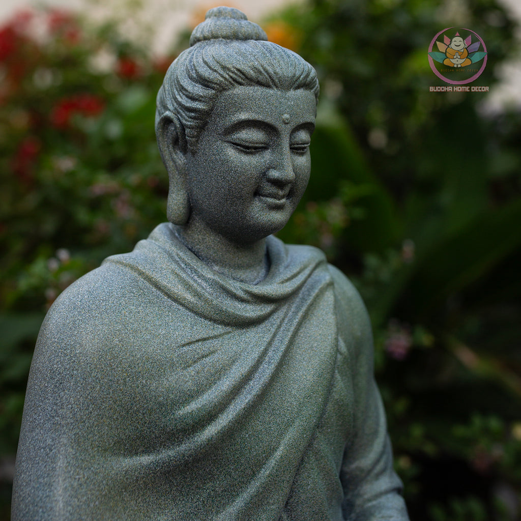 Granite-Style Buddha Statue – 13.8" (35cm) Meditation Pose | Stone-Look Resin Shakyamuni | Handcrafted Zen Decor from Vietnam