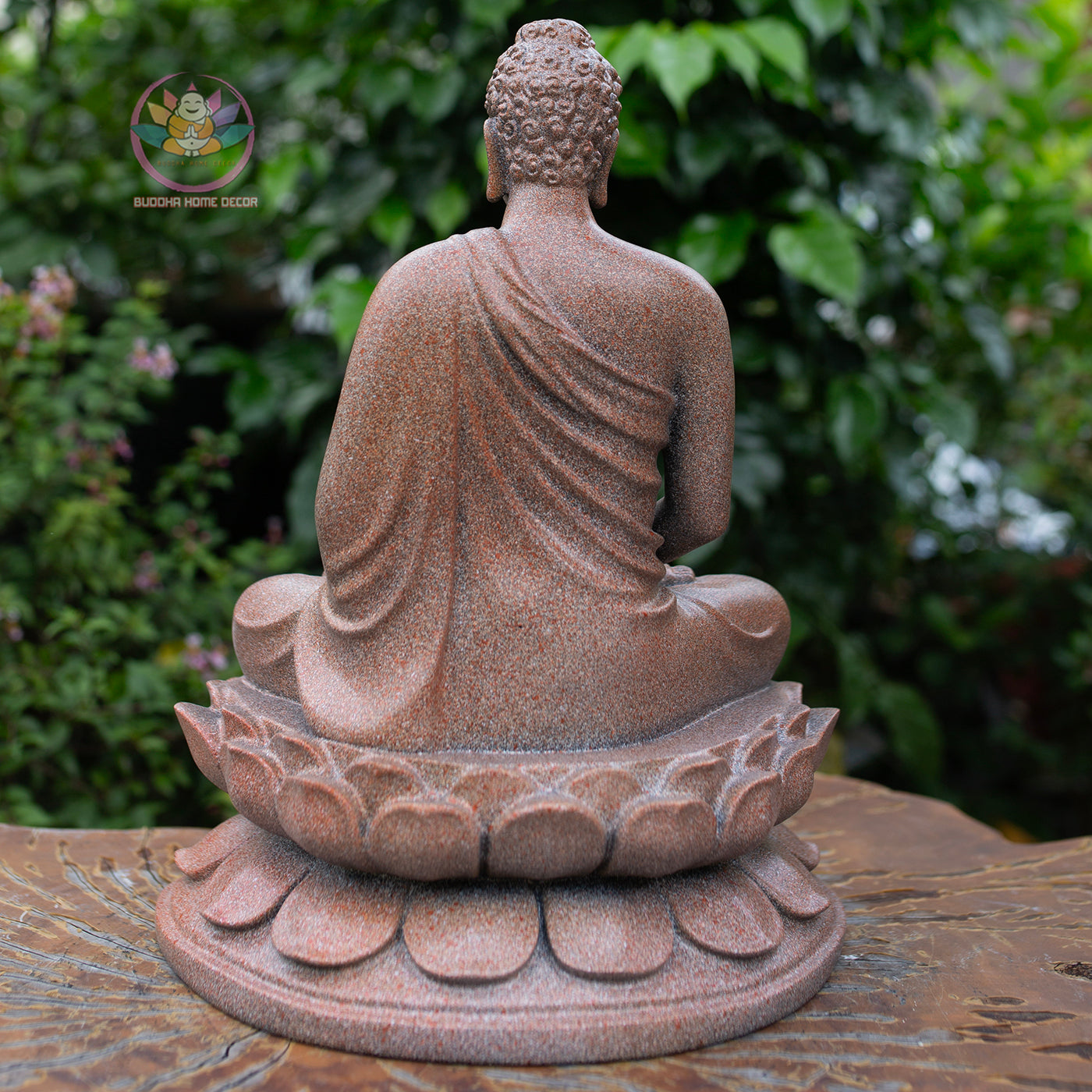 Shakyamuni Buddha Statue 12.6" – Antique Stone Finish Seated Buddha on Lotus Pedestal