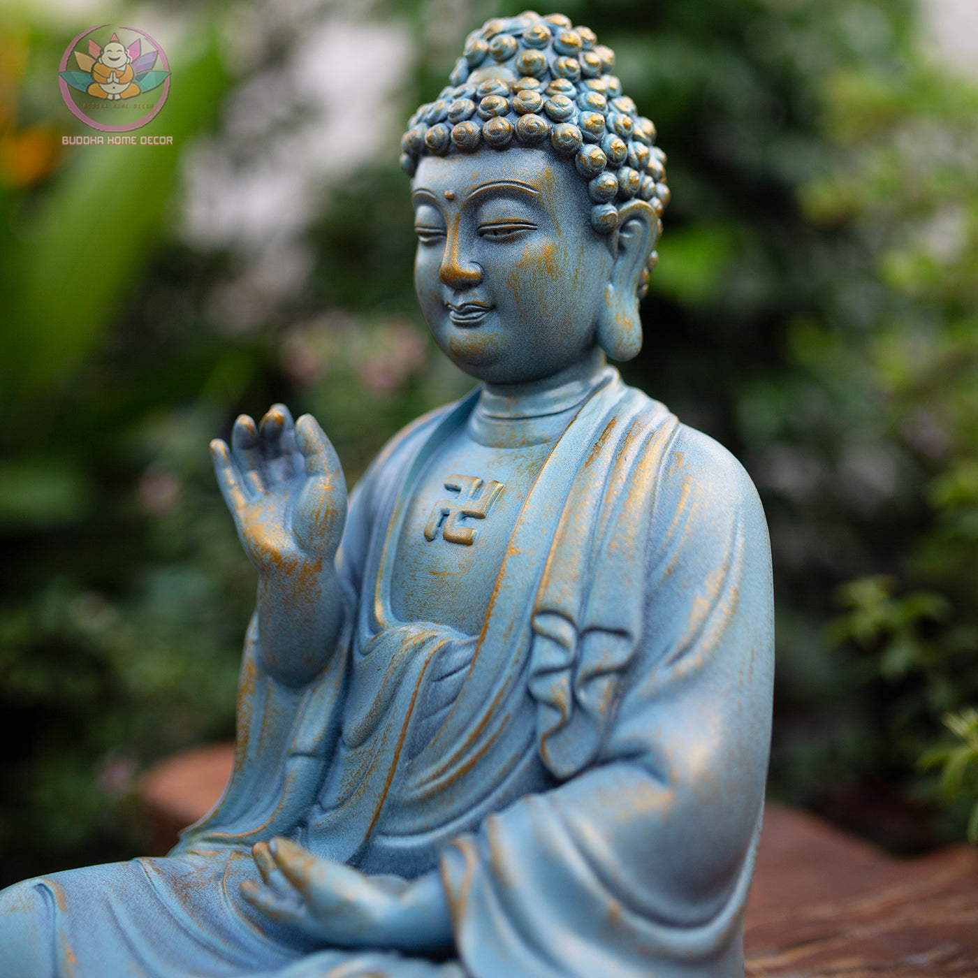 Handmade Blue Amitabha Buddha Statue – Meditation Decor, Zen Garden Sculpture, Spiritual Home Altar, Resin Figurine - 11.8" (30cm)