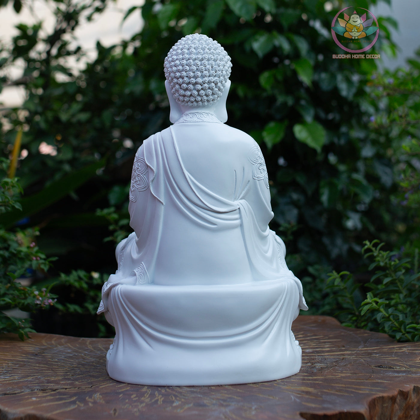 White Buddha Statue – 14.6" Resin Amitabha Buddha Figurine – Zen Home Altar Decor, Meditation Room, Spiritual Gift