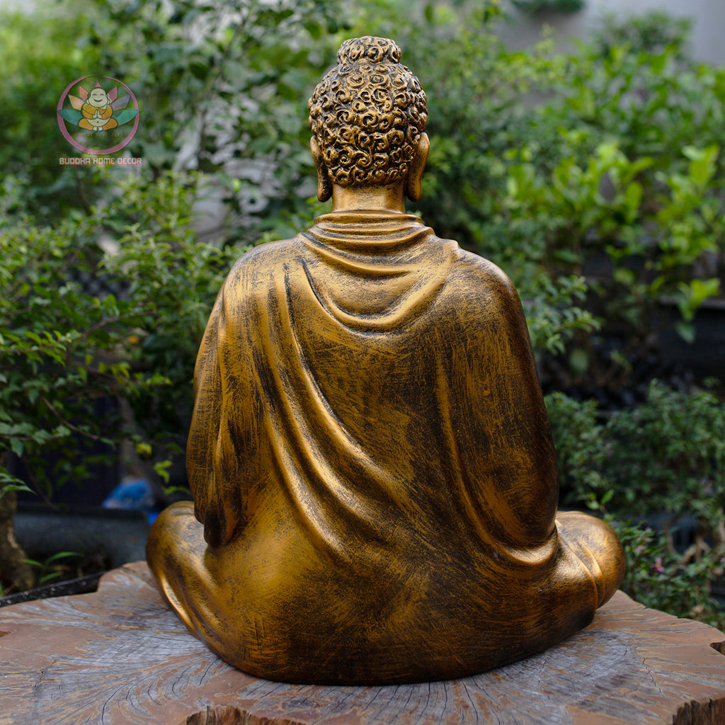 Shakyamuni Buddha Statue | Composite Resin and Stone Powder | Antique Gold Finish