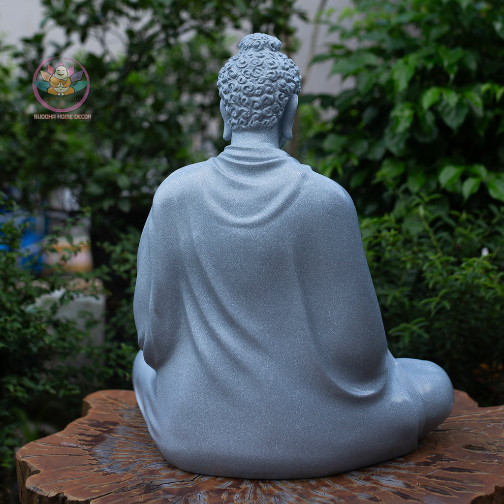 Large Buddha Statue 19.7" – Shakyamuni Meditation Sculpture in Light Stone Finish